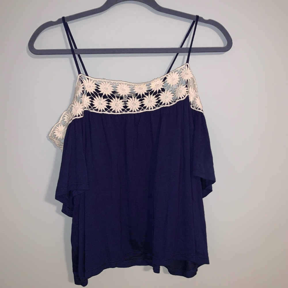 Navy off the shoulder tank top